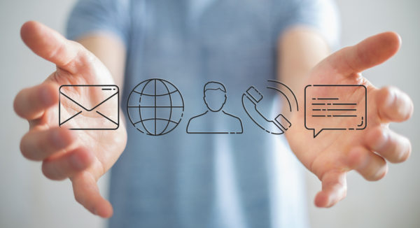 Businessman using thin line contact icon